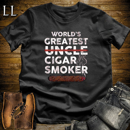 Worlds Greatest Uncle Cigar Smoker T-Shirt Black | Cigar Lover Gift Tee