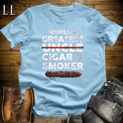 Worlds Greatest Uncle Cigar Smoker T-Shirt Light Blue | Cigar Lover Gift Tee