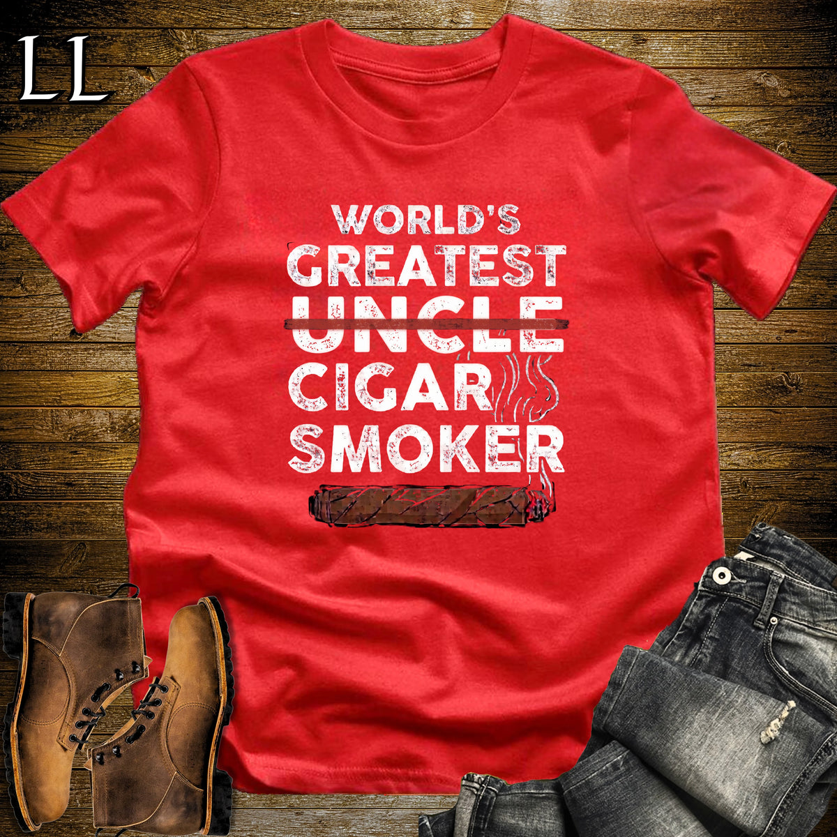 Worlds Greatest Uncle Cigar Smoker T-Shirt Red | Cigar Lover Gift Tee
