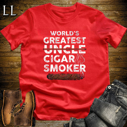 Worlds Greatest Uncle Cigar Smoker T-Shirt Red | Cigar Lover Gift Tee