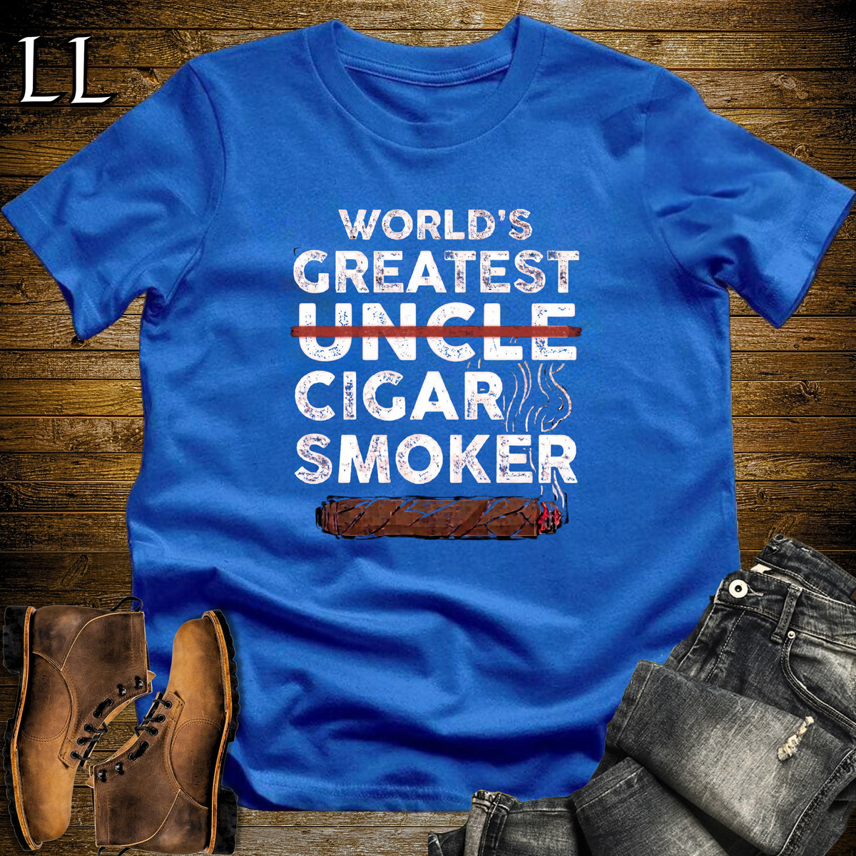 Worlds Greatest Uncle Cigar Smoker T-Shirt Royal | Cigar Lover Gift Tee