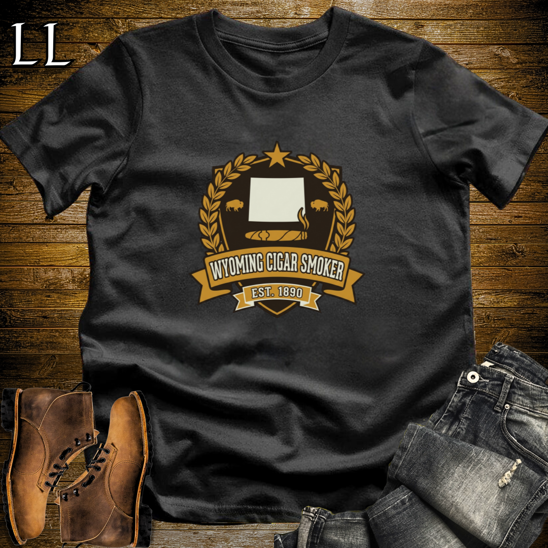 Wyoming Cigar Smoker Shield T-Shirt Black | Wyoming Cigar Smoker Shield Tee