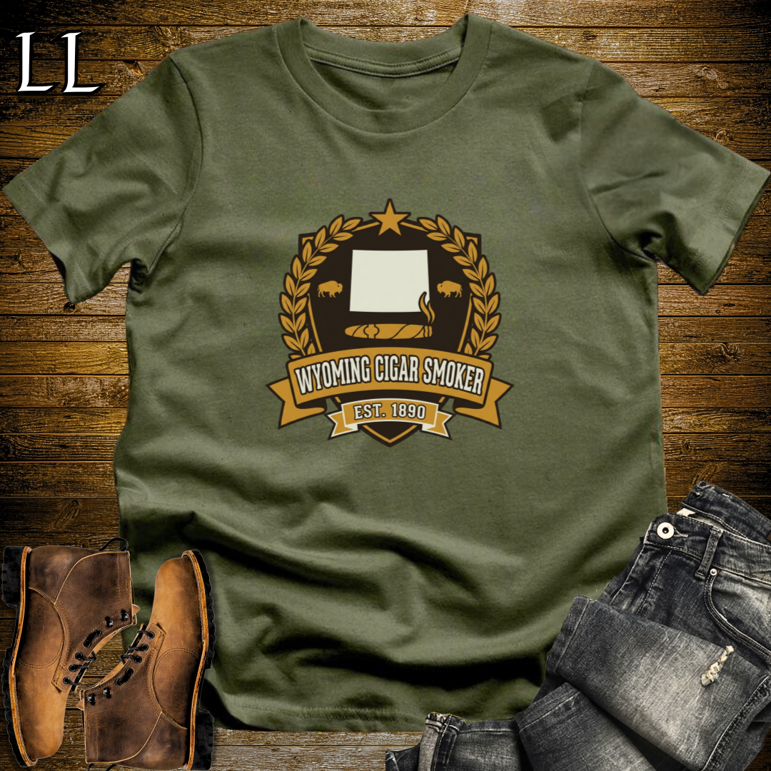 Wyoming Cigar Smoker Shield T-Shirt Military Green | Wyoming Cigar Smoker Shield Tee