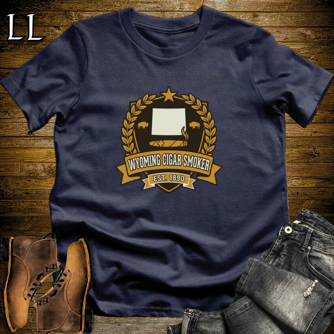 Wyoming Cigar Smoker Shield T-Shirt Navy | Wyoming Cigar Smoker Shield Tee