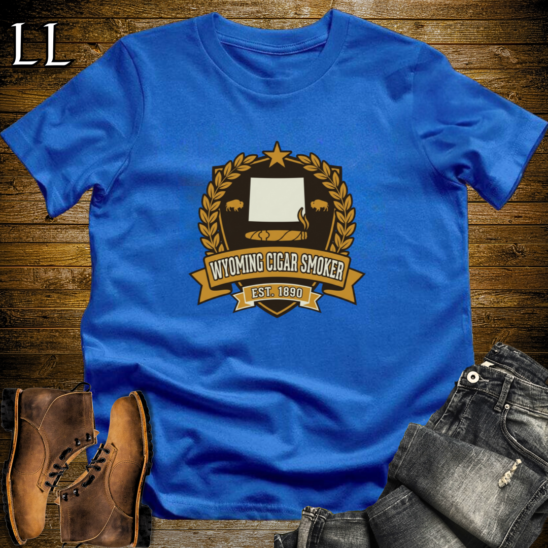Wyoming Cigar Smoker Shield T-Shirt Royal Blue | Wyoming Cigar Smoker Shield Tee