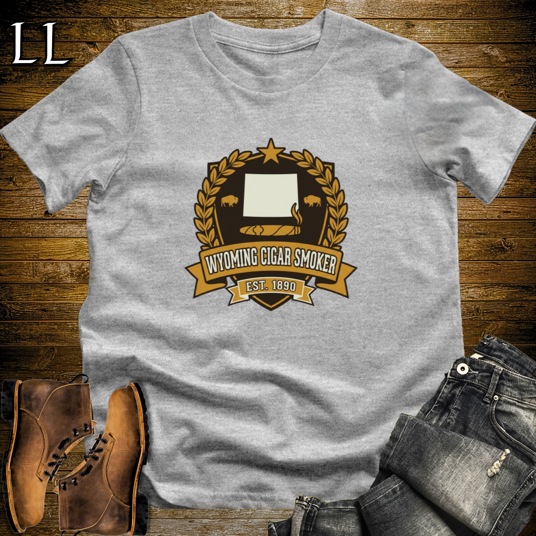 Wyoming Cigar Smoker Shield T-Shirt Sport Grey | Wyoming Cigar Smoker Shield Tee