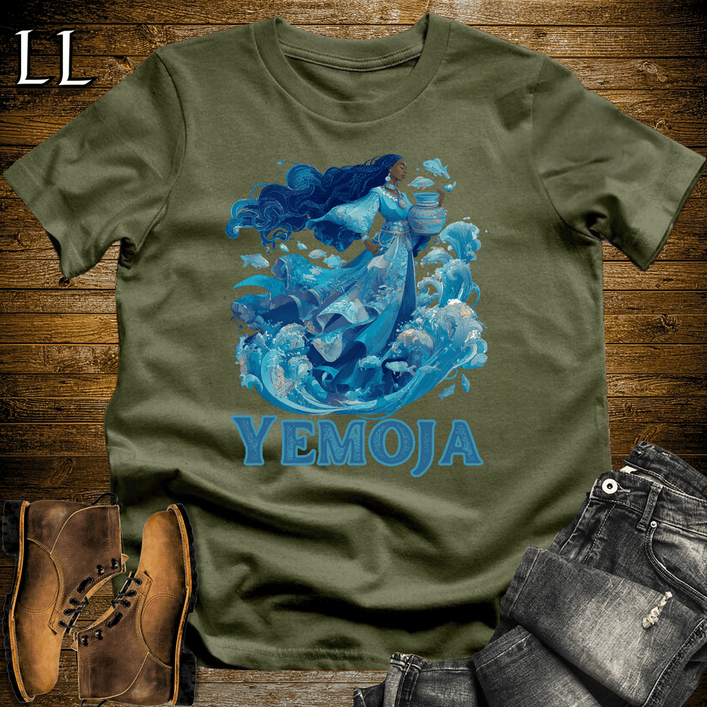Yemoja African Goddess Softstyle Tee - Military Green - LegacyLayers