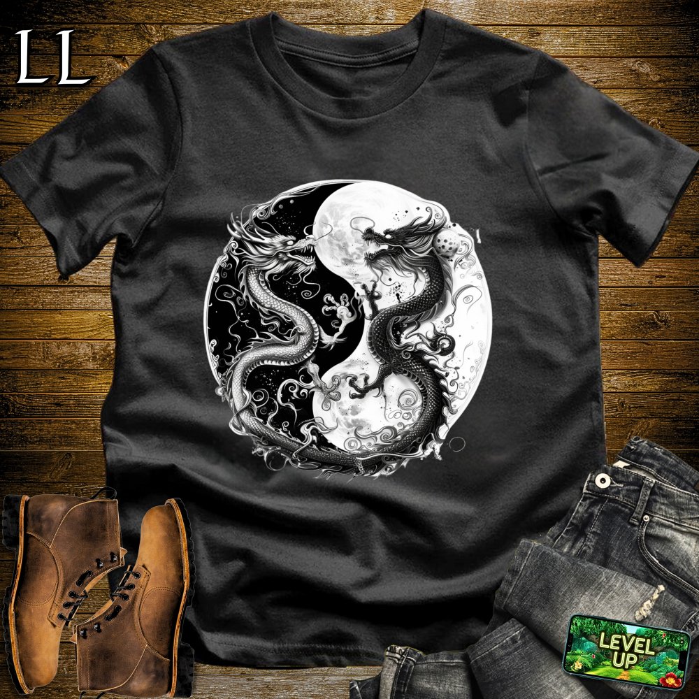 Yin Yang Dragons Softstyle Tee - Black - LegacyLayers