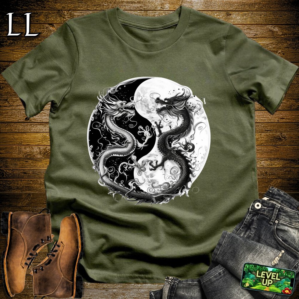 Yin Yang Dragons Military Green | Balance & Power Tee