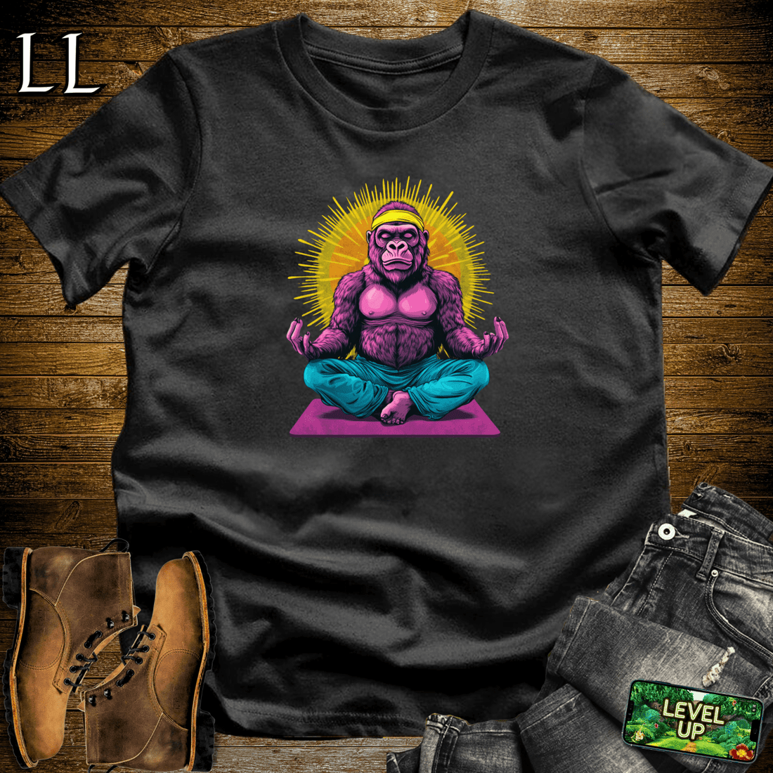 Yoga Gorilla Softstyle Tee Black | Meditation Lover Gift