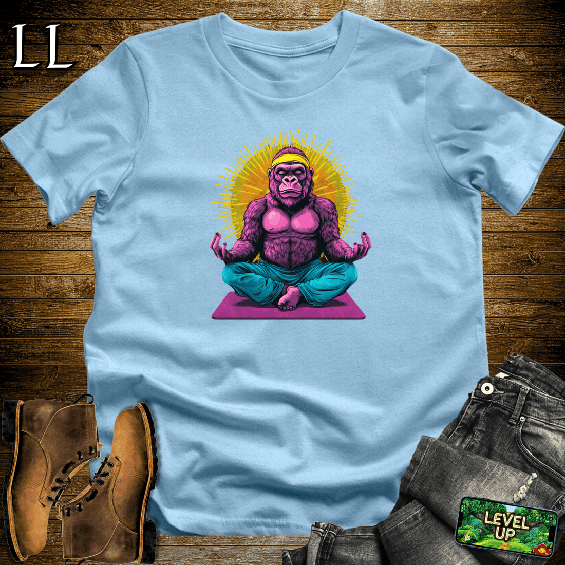Yoga Gorilla Softstyle Tee Light Blue | Meditation Lover Gift