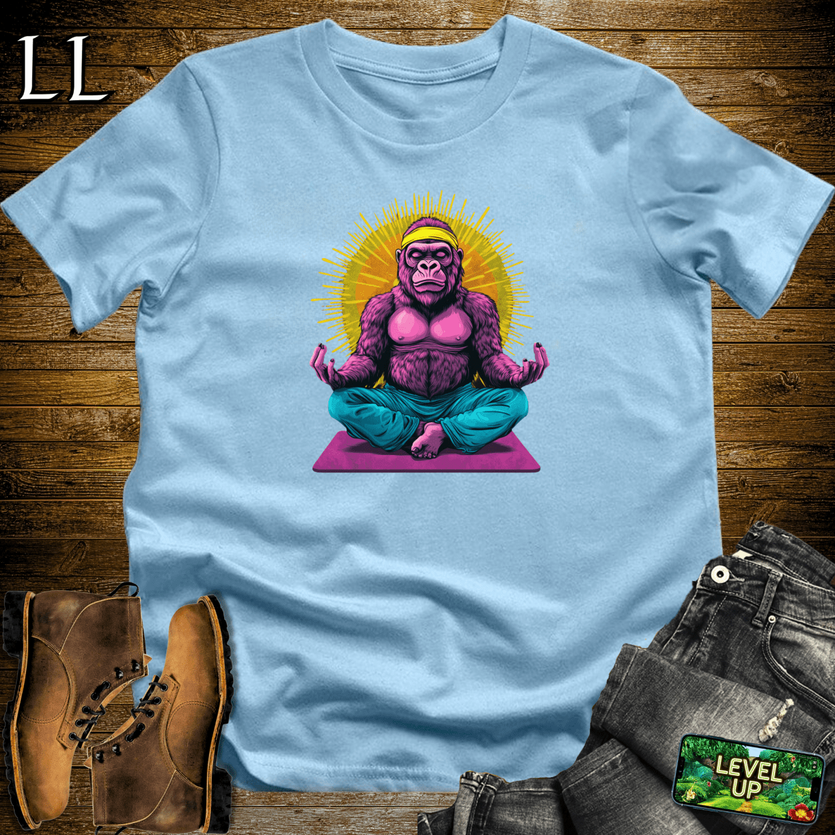 Yoga Gorilla Softstyle Tee Light Blue | Meditation Lover Gift