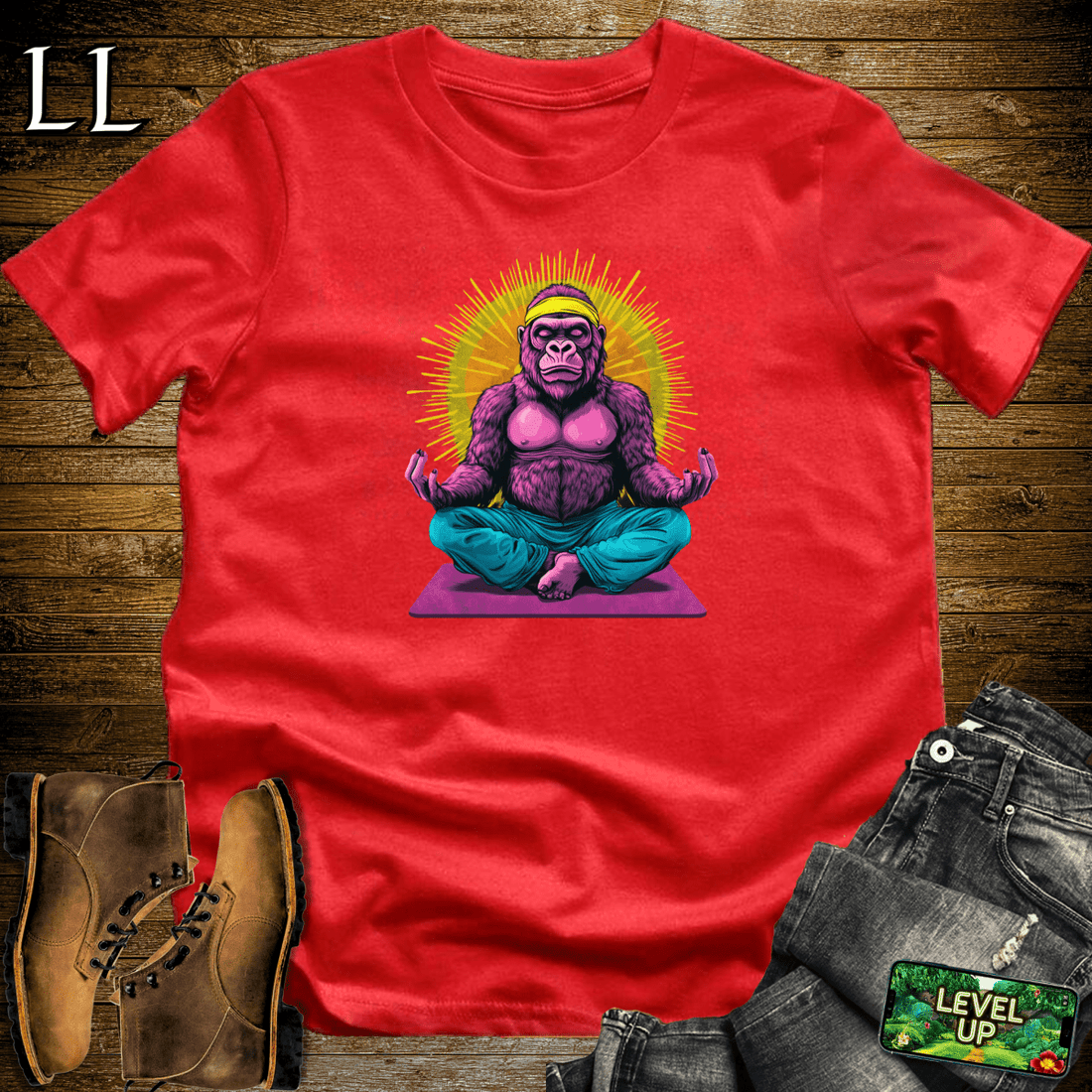 Yoga Gorilla Softstyle Tee Red | Meditation Lover Gift