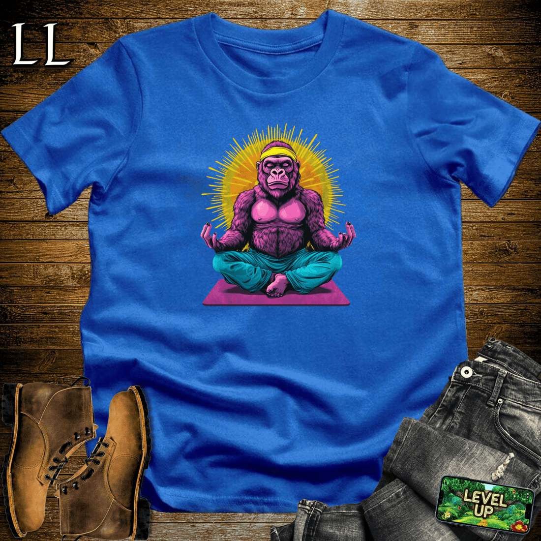 Yoga Gorilla Softstyle Tee Royal Blue | Meditation Lover Gift