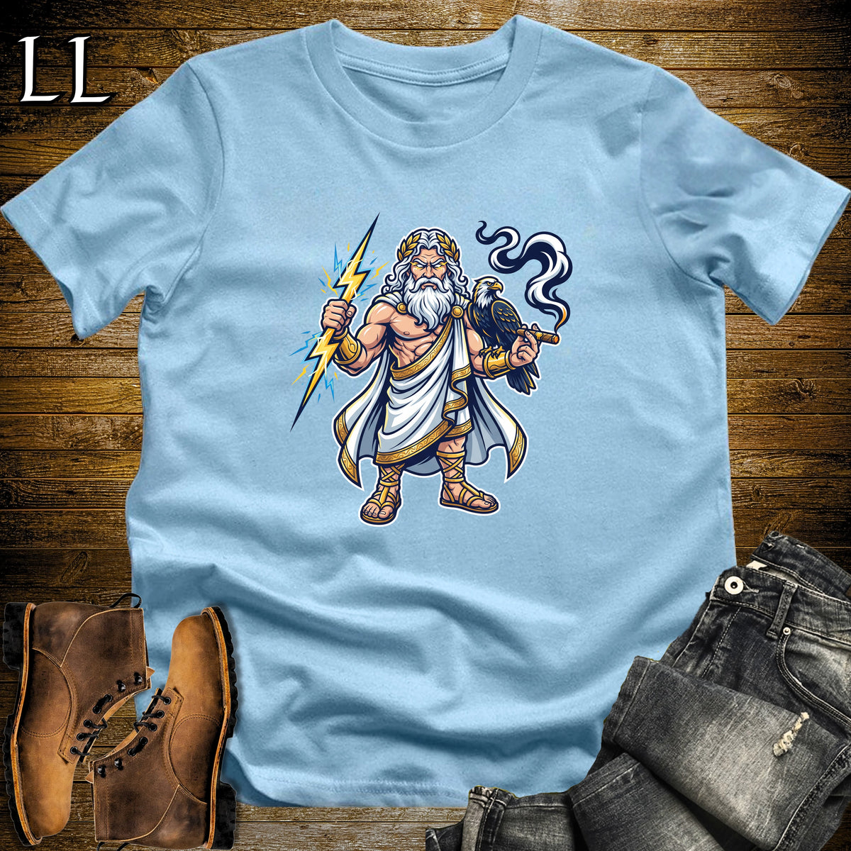 Zeus Lightning Bolt Cigar T-Shirt Light Blue | Zeus Cigar Halloween Tee