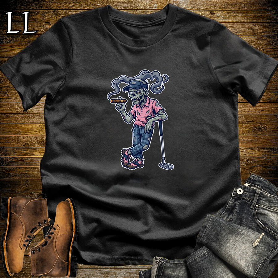 Zombie Golfer Cigar T-Shirt Black | Zombie Golfer Cigar Halloween Tee