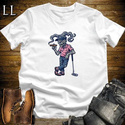 Zombie Golfer Cigar T-Shirt White | Zombie Golfer Cigar Halloween Tee