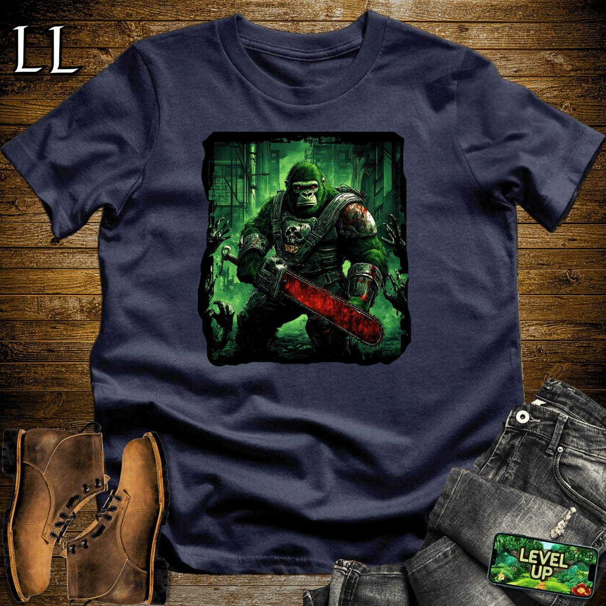 Zombie Hunter Gorilla Softstyle Tee Navy | Horror Graphic Tee