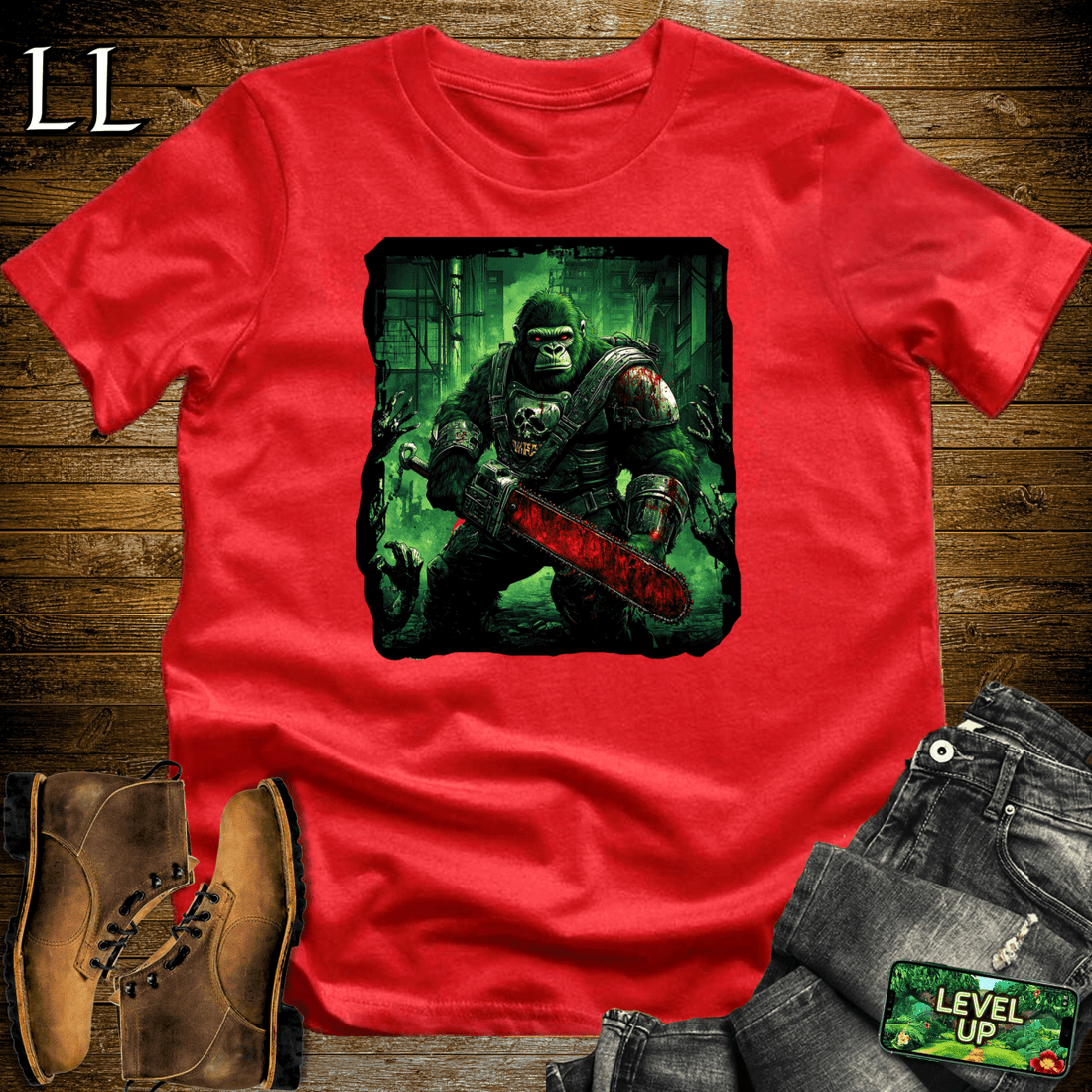 Zombie Hunter Gorilla Softstyle Tee Red | Horror Graphic Tee