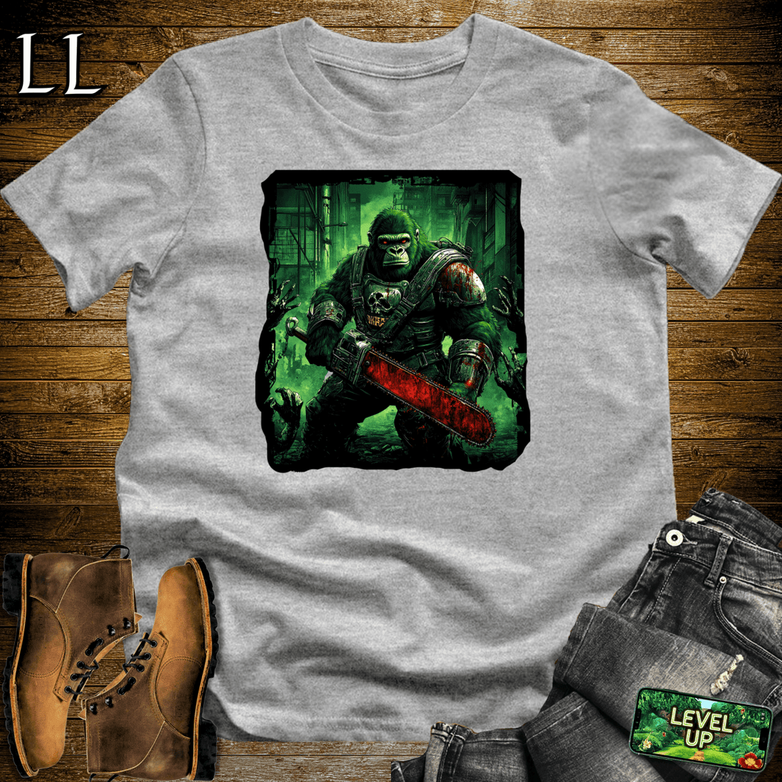Zombie Hunter Gorilla Softstyle Tee Sport Grey | Horror Graphic Tee