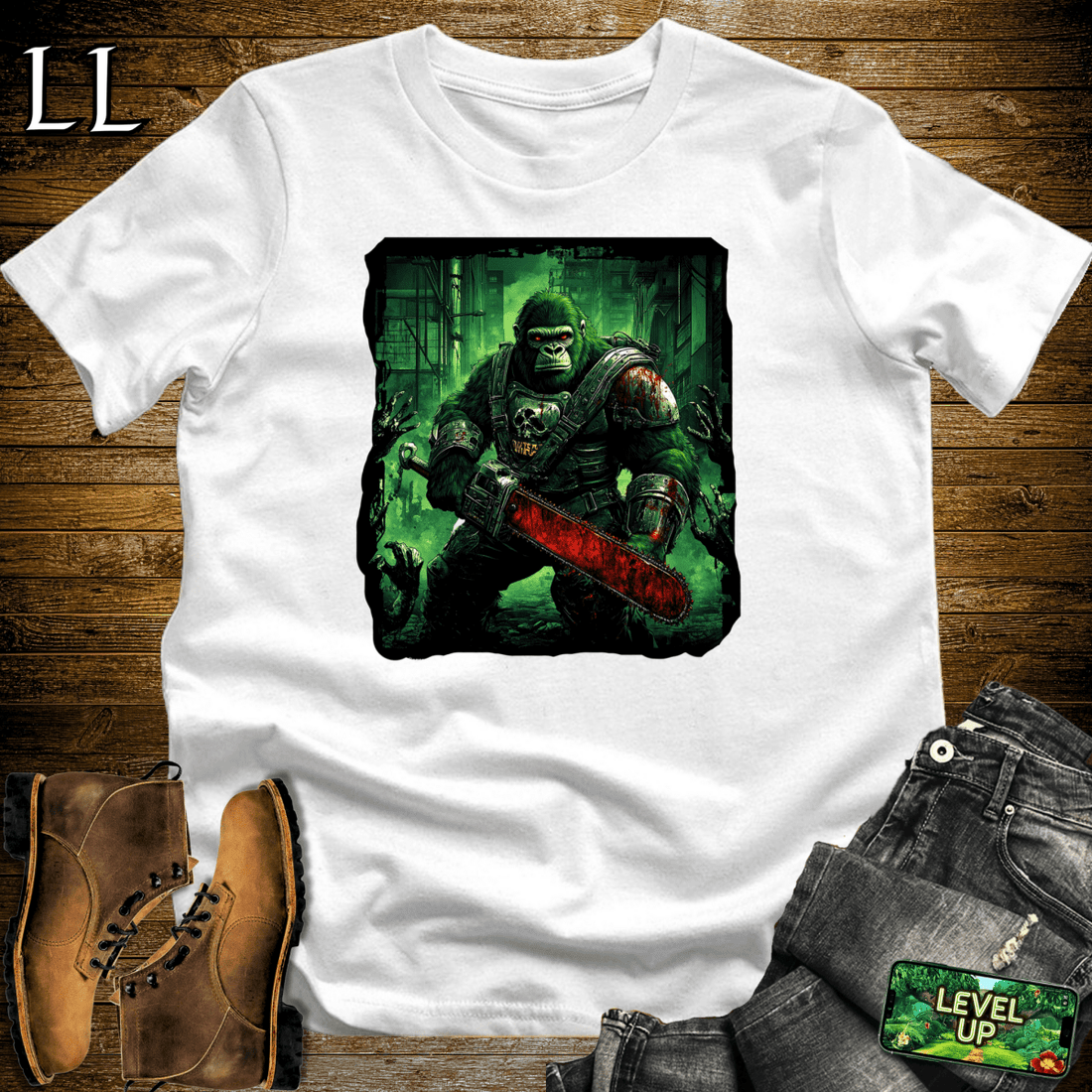 Zombie Hunter Gorilla Softstyle Tee White | Horror Graphic Tee